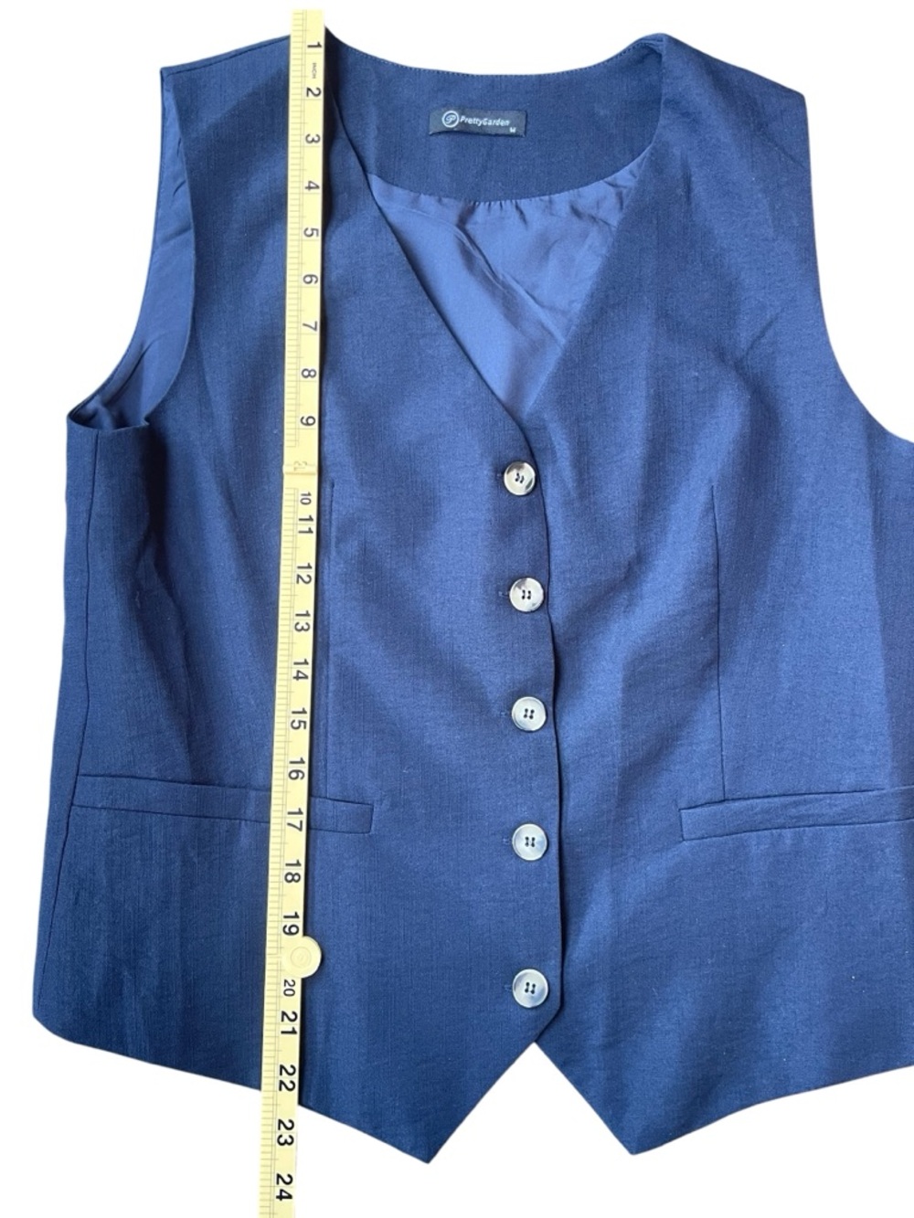 Navy 2 Piece Set Button Down V Neck Sleeveless Waistcoat Top & Shorts - Medium - Picture 8 of 15